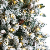 8’ Flocked Livingston Fir Artificial Christmas Tree with Pine Cones and 500 Clear Warm LED Lights-Christmas Tree-Parc Decor