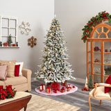 8’ Flocked Livingston Fir Artificial Christmas Tree with Pine Cones and 500 Clear Warm LED Lights-Christmas Tree-Parc Decor