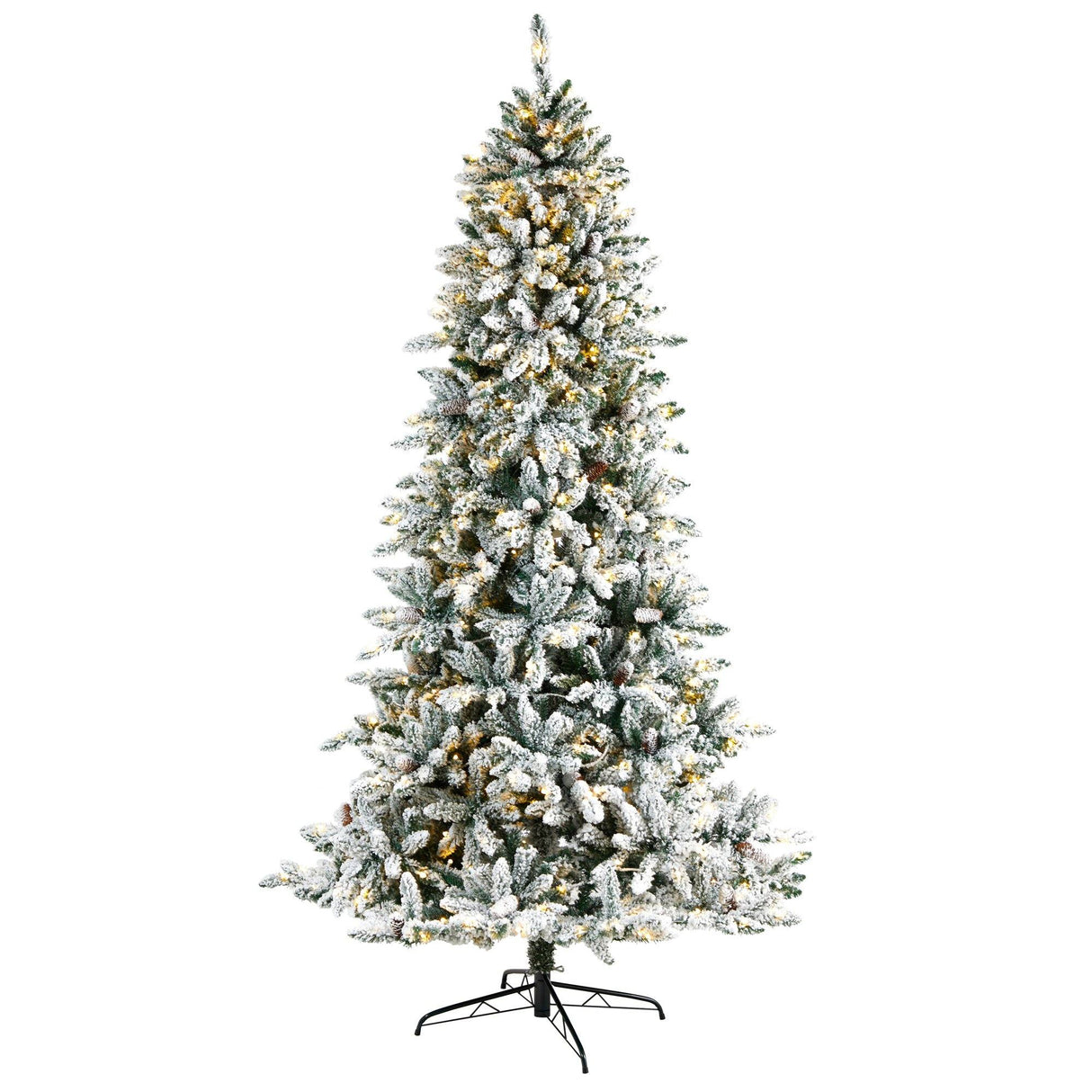8’ Flocked Livingston Fir Artificial Christmas Tree with Pine Cones and 500 Clear Warm LED Lights-Christmas Tree-Parc Decor