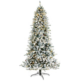 8’ Flocked Livingston Fir Artificial Christmas Tree with Pine Cones and 500 Clear Warm LED Lights-Christmas Tree-Parc Decor