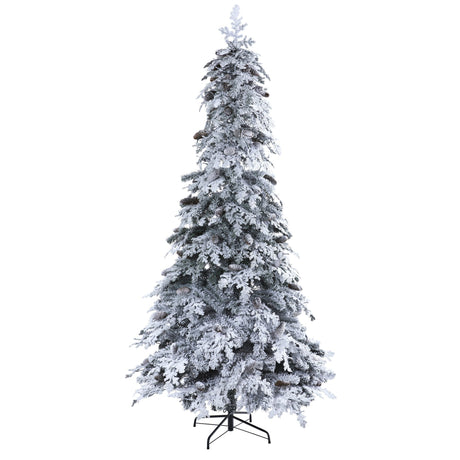 8’ Flocked Montana Down Swept Spruce Artificial Christmas Tree with Pinecones and 500 LED Lights-Christmas Tree-Parc Decor