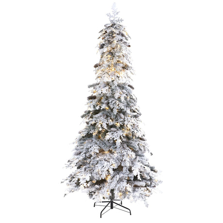 8’ Flocked Montana Down Swept Spruce Artificial Christmas Tree with Pinecones and 500 LED Lights-Christmas Tree-Parc Decor