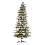 8’ Flocked North Carolina Fir Artificial Christmas Tree with 650 Warm White Lights and 2593 Branches-Christmas Tree-Parc Decor