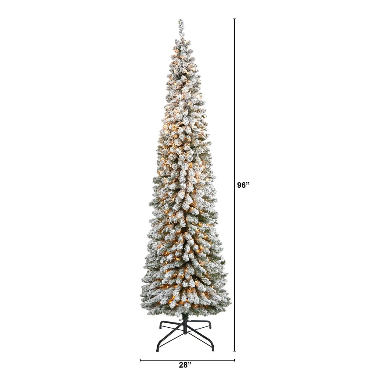 8’ Flocked Pencil Artificial Christmas Tree with 500 Clear Lights and 646 Bendable Branches-Christmas Tree-Parc Decor