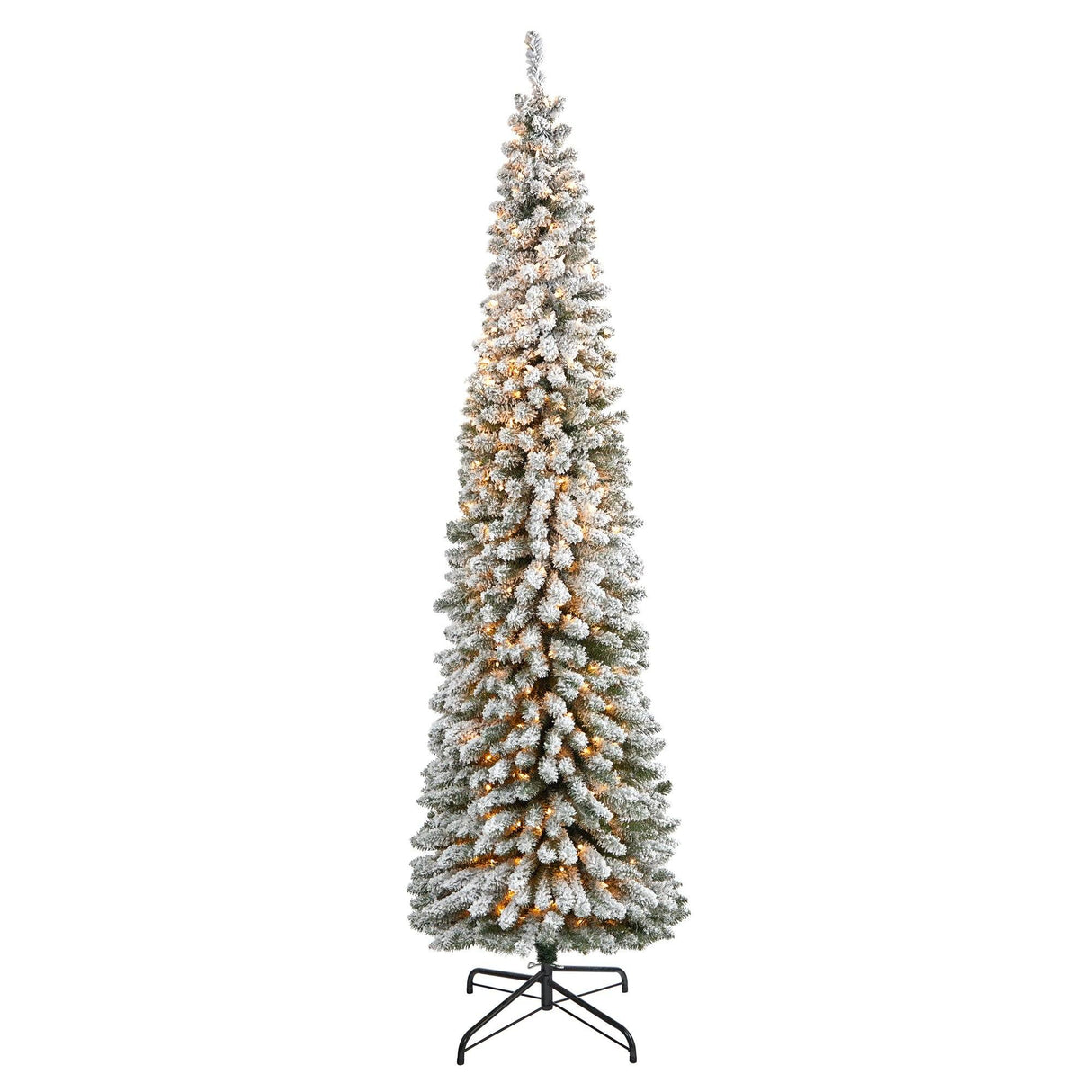 8’ Flocked Pencil Artificial Christmas Tree with 500 Clear Lights and 646 Bendable Branches-Christmas Tree-Parc Decor