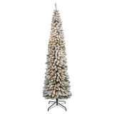 8’ Flocked Pencil Artificial Christmas Tree with 500 Clear Lights and 646 Bendable Branches-Christmas Tree-Parc Decor