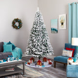 8' Flocked Rock Springs Spruce Artificial Christmas Tree with 500 Clear LED Lights and 1186 Bendbable Branches-Christmas Tree-Parc Decor