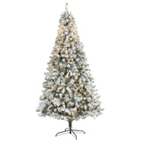 8' Flocked Rock Springs Spruce Artificial Christmas Tree with 500 Clear LED Lights and 1186 Bendbable Branches-Christmas Tree-Parc Decor