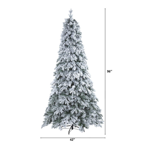 8' Flocked Vermont Mixed Pine Artificial Christmas Tree with 600 LED Lights-Christmas Tree-Parc Decor