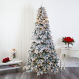 8' Flocked Vermont Mixed Pine Artificial Christmas Tree with 600 LED Lights-Christmas Tree-Parc Decor