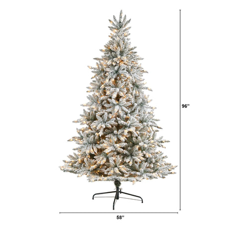 8’ Flocked West Virginia Spruce Christmas Tree with 600 Clear Lights and 1856 Bendable Branches-Christmas Tree-Parc Decor