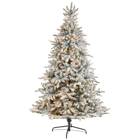 8’ Flocked West Virginia Spruce Christmas Tree with 600 Clear Lights and 1856 Bendable Branches-Christmas Tree-Parc Decor