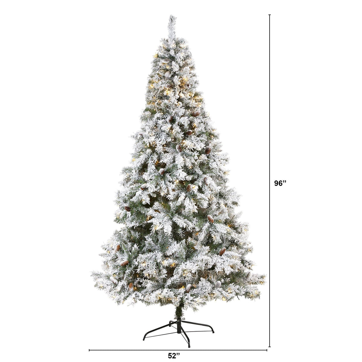 8' Flocked White River Mountain Pine Artificial Christmas Tree with Pinecones and 500 Clear LED Lights-Christmas Tree-Parc Decor