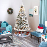 8' Flocked White River Mountain Pine Artificial Christmas Tree with Pinecones and 500 Clear LED Lights-Christmas Tree-Parc Decor