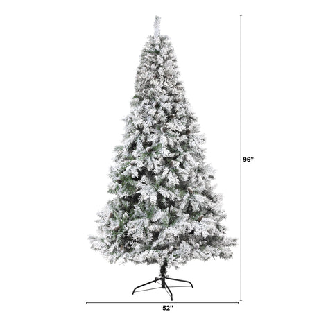 8' Flocked White River Mountain Pine Artificial Christmas Tree with Pinecones-Christmas Tree-Parc Decor