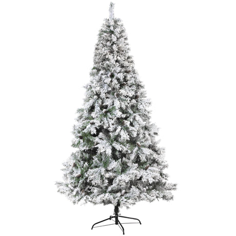 8' Flocked White River Mountain Pine Artificial Christmas Tree with Pinecones-Christmas Tree-Parc Decor