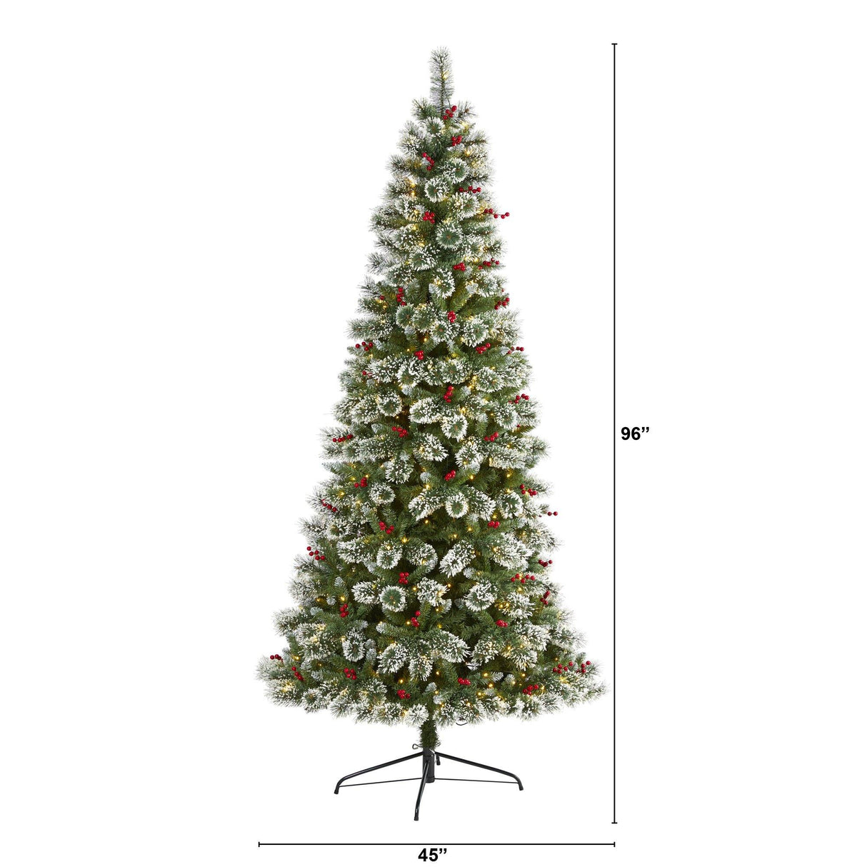 8’ Frosted Swiss Pine Artificial Christmas Tree with 550 Clear LED Lights and Berries-Christmas Tree-Parc Decor