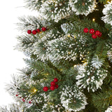 8’ Frosted Swiss Pine Artificial Christmas Tree with 550 Clear LED Lights and Berries-Christmas Tree-Parc Decor