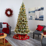 8’ Frosted Swiss Pine Artificial Christmas Tree with 550 Clear LED Lights and Berries-Christmas Tree-Parc Decor
