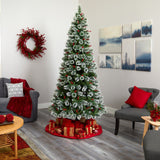 8’ Frosted Swiss Pine Artificial Christmas Tree with 550 Clear LED Lights and Berries-Christmas Tree-Parc Decor