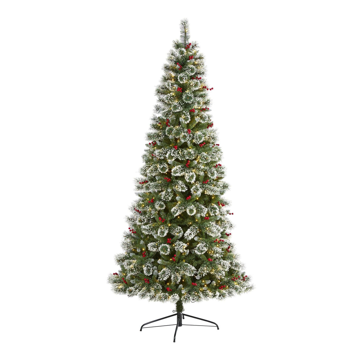 8’ Frosted Swiss Pine Artificial Christmas Tree with 550 Clear LED Lights and Berries-Christmas Tree-Parc Decor