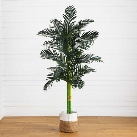 8’ Golden Cane Artificial Palm Tree in Handmade Natural Cotton Planter-Tree-Parc Decor