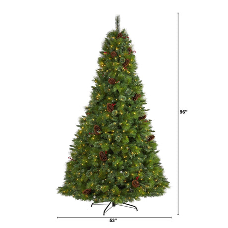 8’ Montana Mixed Pine Artificial Christmas Tree with Pine Cones, Berries and 700 Clear LED Lights-Christmas Tree-Parc Decor