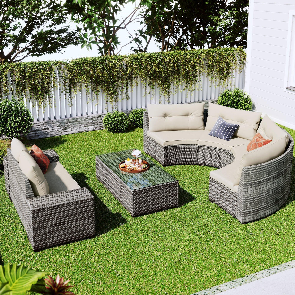 8-pieces Outdoor Wicker Round Sofa Set-Outdoor Furniture-Parc Decor