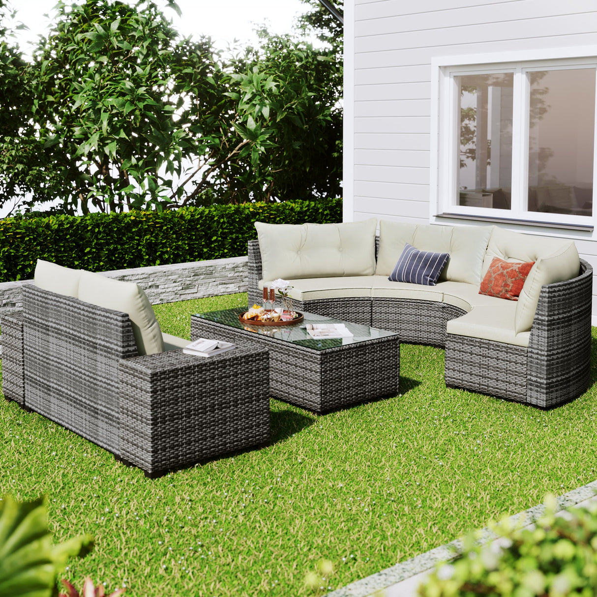 8-pieces Outdoor Wicker Round Sofa Set-Outdoor Furniture-Parc Decor