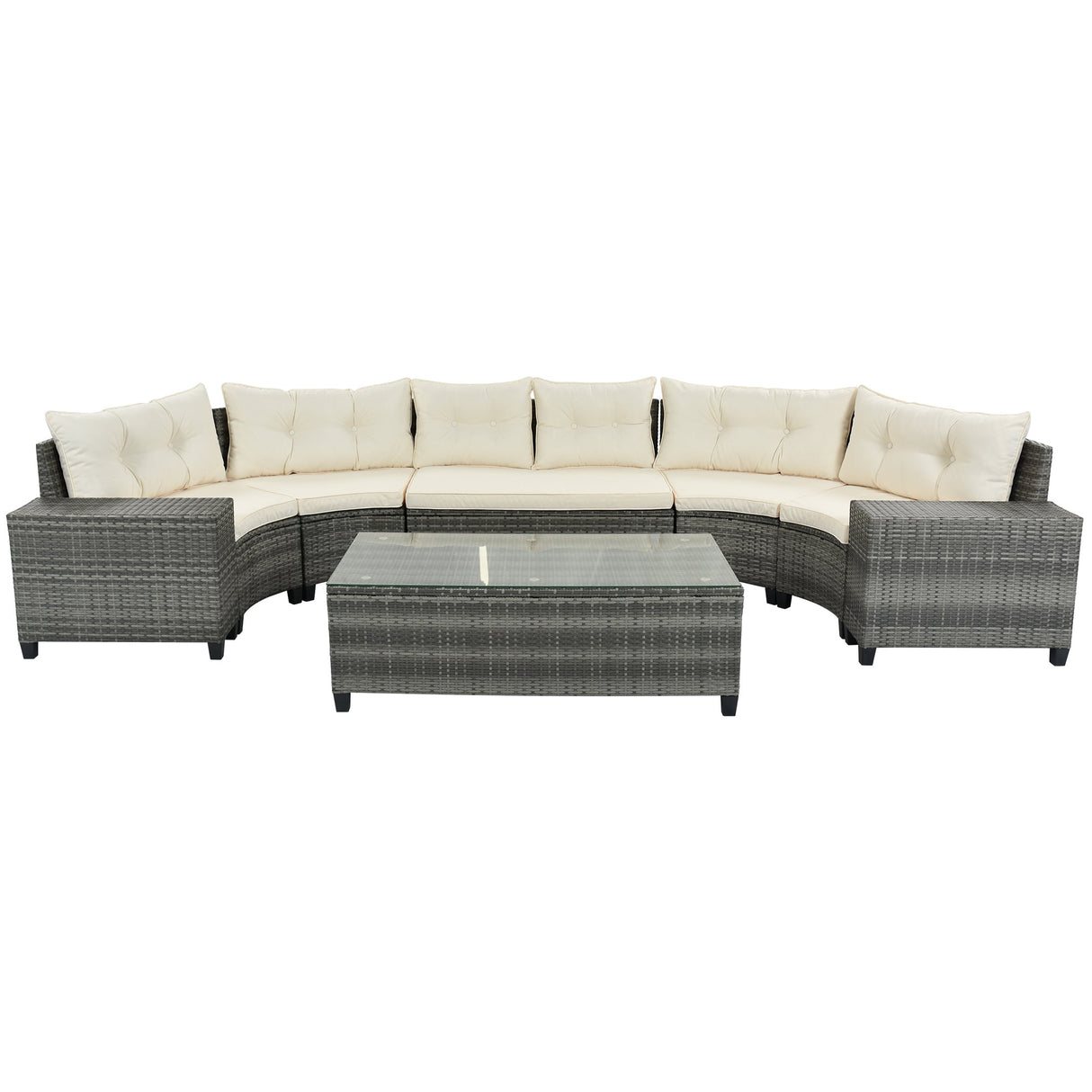 8-pieces Outdoor Wicker Round Sofa Set-Outdoor Furniture-Parc Decor