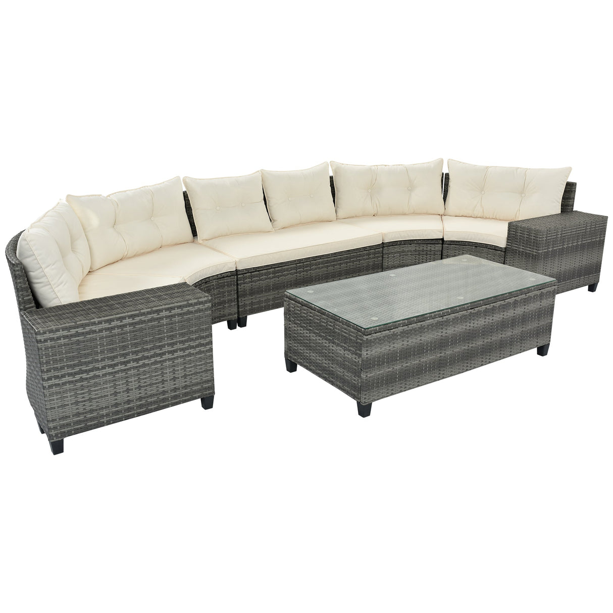8-pieces Outdoor Wicker Round Sofa Set-Outdoor Furniture-Parc Decor