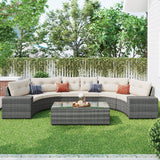 8-pieces Outdoor Wicker Round Sofa Set-Outdoor Furniture-Parc Decor