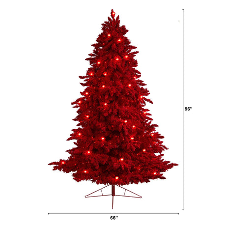 8' Red Flocked Fraser Fir Artificial Christmas Tree-Christmas Tree-Parc Decor