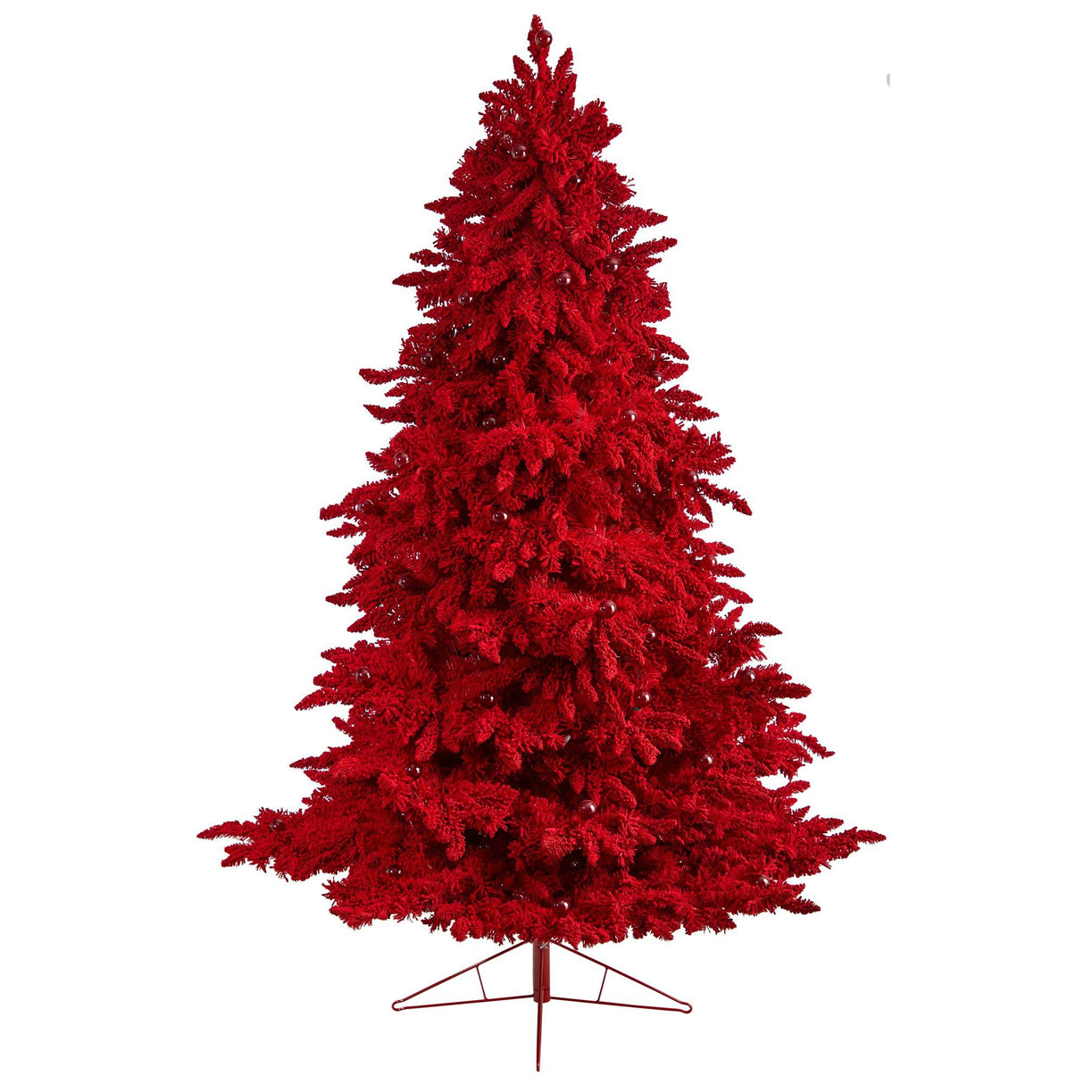 8' Red Flocked Fraser Fir Artificial Christmas Tree-Christmas Tree-Parc Decor