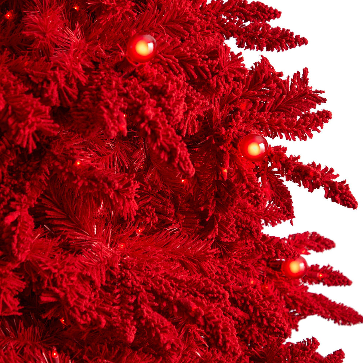 8' Red Flocked Fraser Fir Artificial Christmas Tree-Christmas Tree-Parc Decor
