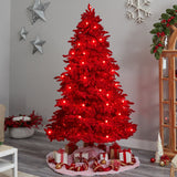8' Red Flocked Fraser Fir Artificial Christmas Tree-Christmas Tree-Parc Decor