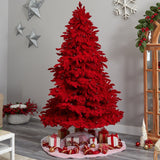 8' Red Flocked Fraser Fir Artificial Christmas Tree-Christmas Tree-Parc Decor