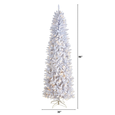 8’ Slim White Artificial Christmas Tree with 400 Warm White LED Lights and 1348 Bendable Branches-Christmas Tree-Parc Decor