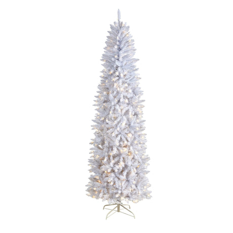 8’ Slim White Artificial Christmas Tree with 400 Warm White LED Lights and 1348 Bendable Branches-Christmas Tree-Parc Decor