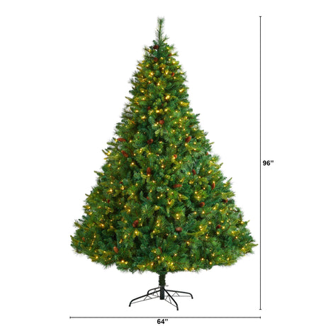 8’ West Virginia Full Bodied Mixed Pine Christmas Tree with 700 Clear LED Lights and Pine Cones-Christmas Tree-Parc Decor