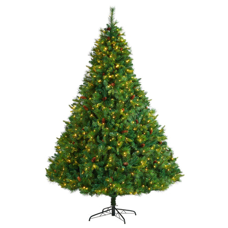 8’ West Virginia Full Bodied Mixed Pine Christmas Tree with 700 Clear LED Lights and Pine Cones-Christmas Tree-Parc Decor