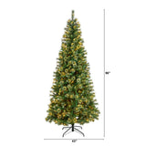 8’ Wisconsin Slim Snow Tip Pine Christmas Tree with 600 Clear LED Lights and 908 Bendable Branches-Christmas Tree-Parc Decor