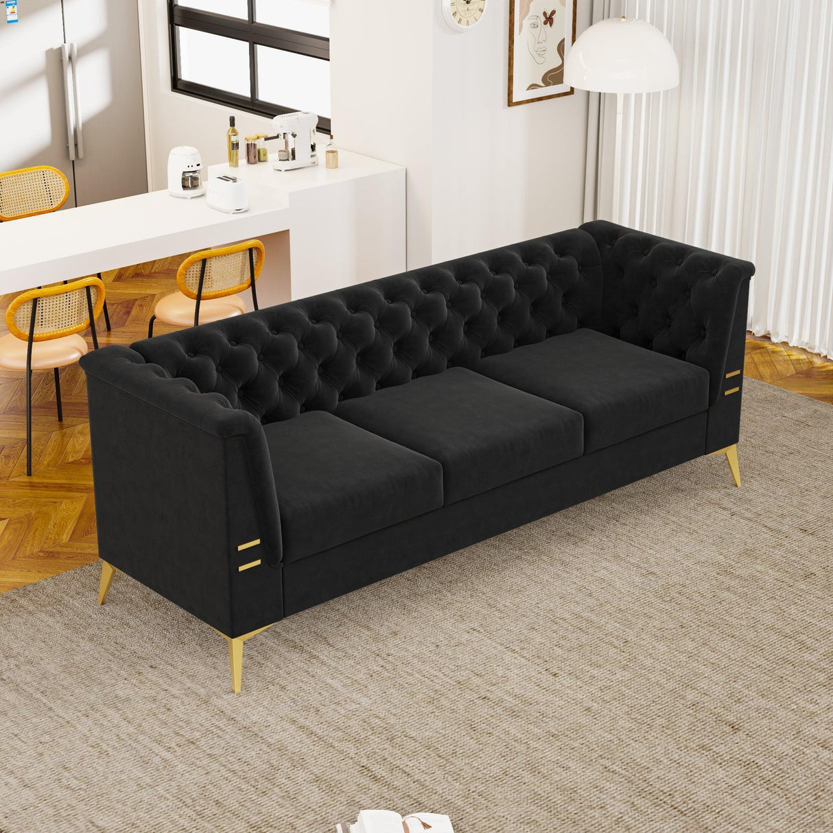 82.7" Modern Velvet Living Room Chesterfield Design Wide Sofa-Parc Decor