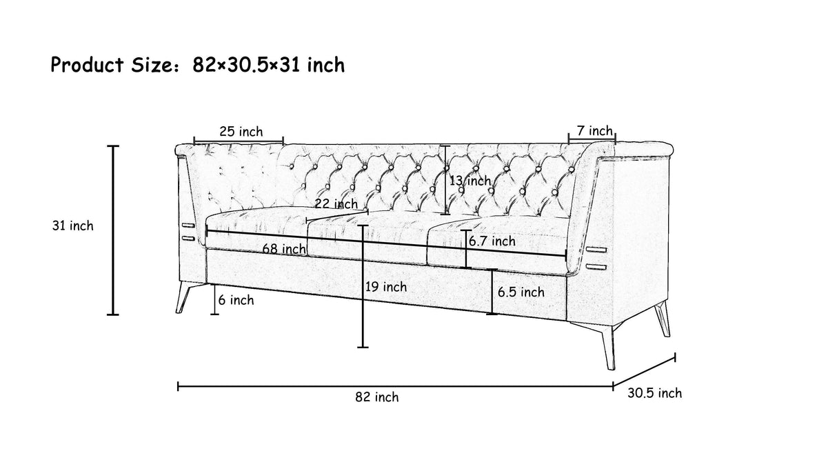 82.7" Modern Velvet Living Room Chesterfield Design Wide Sofa-Parc Decor