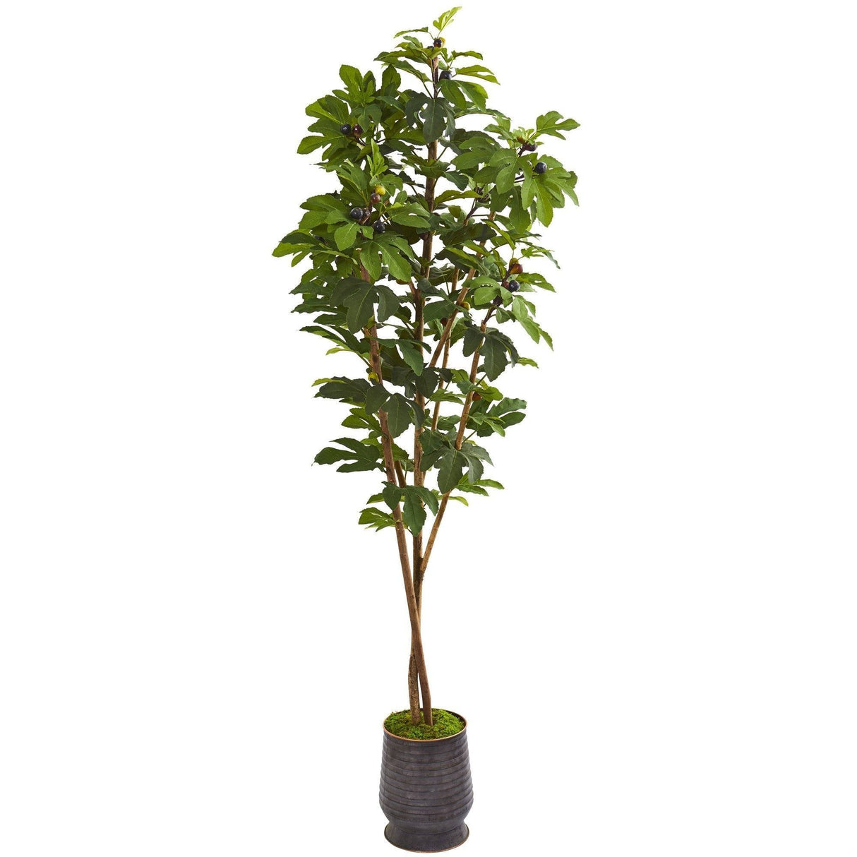 88” Fig Artificial Tree in Ribbed Metal Planter-Parc Decor