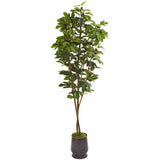 88” Fig Artificial Tree in Ribbed Metal Planter-Parc Decor