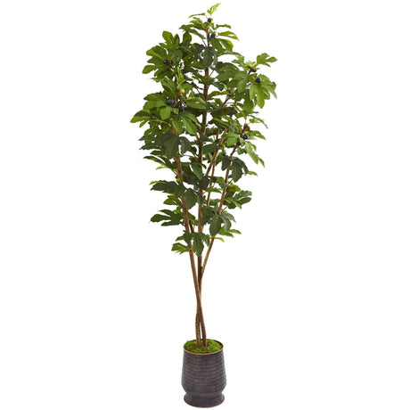 88” Fig Artificial Tree in Ribbed Metal Planter-Parc Decor