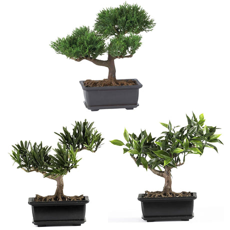 8.5" Bonsai Silk Plant Collection (Set of 3)"-Parc Decor