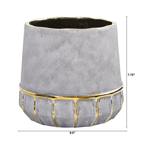 8.5” Regal Stone Decorative Planter with Gold Accents-Parc Decor