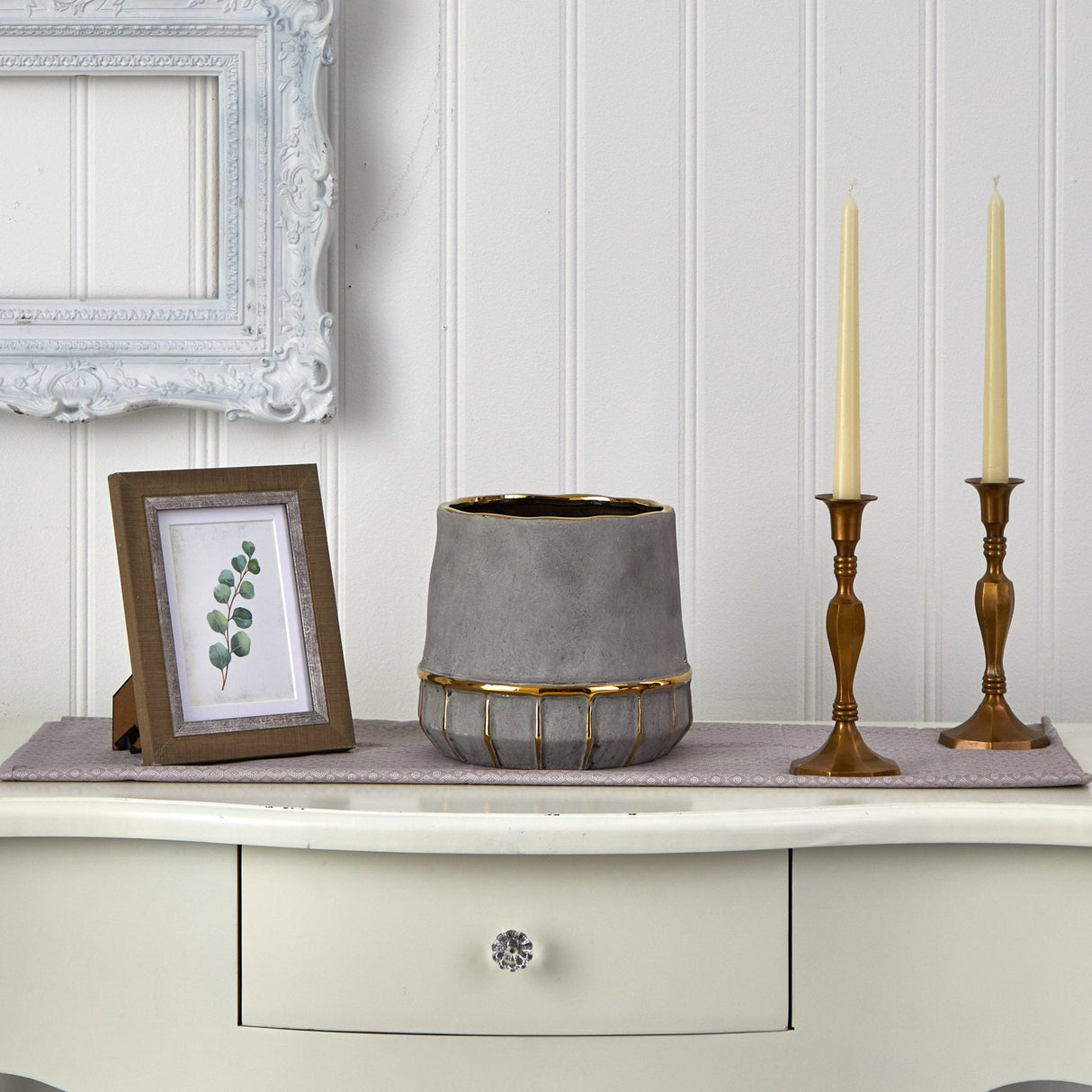 8.5” Regal Stone Decorative Planter with Gold Accents-Parc Decor